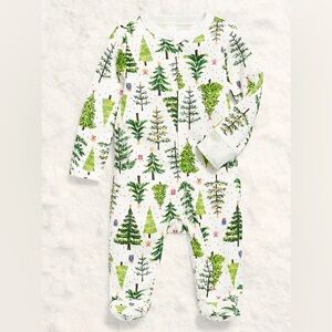White Baby Footed Onesie with Green Tree Print Holiday Boys Girls
